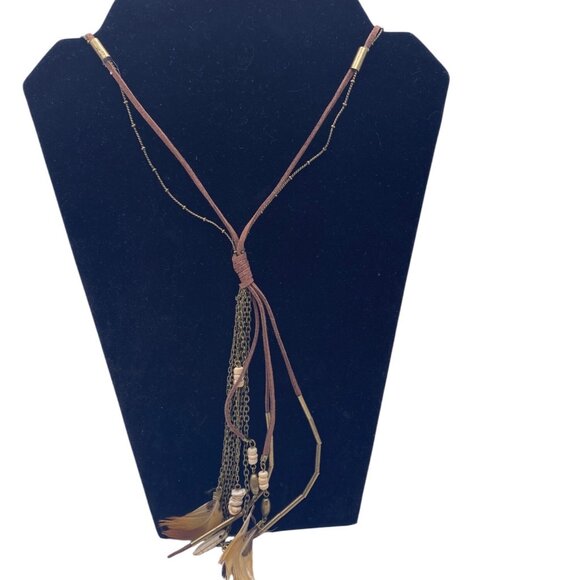 Target Brown Chains Feather Beads Southwestern Boho Necklace 28” Long Layered - Picture 10 of 10
